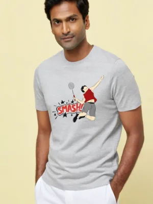 Men's Grey Smash Badminton Tshirt
