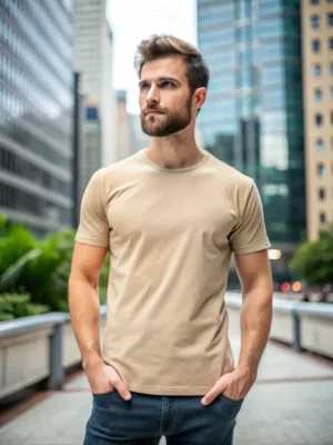 Unisex Beige Plain Tshirt