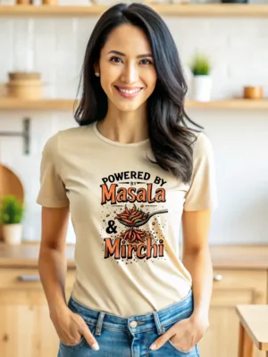 Women's Beige Powered by Masala & Mirchi Graphic Tee