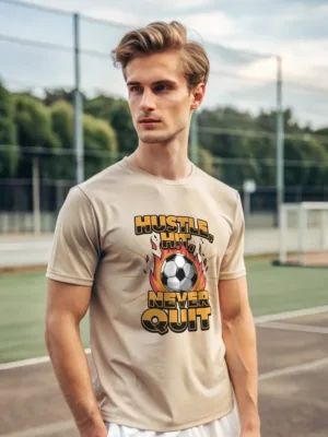 Hustle Hit Never Quit Soccer Tee