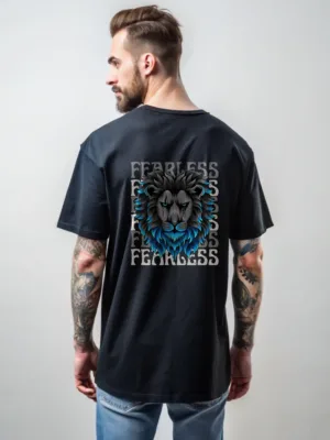 Men's Black Fearless Lion Oversized Tshirt