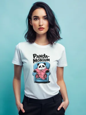 Women's White Panda Graphic Supima Tshirt