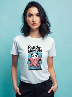 Women's White Panda Graphic Supima Tshirt