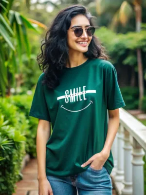 Women's Green Smile Everytime Oversized Tshirt
