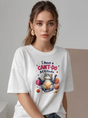 Women's White I have a Can't do Attitude Graphic Tee