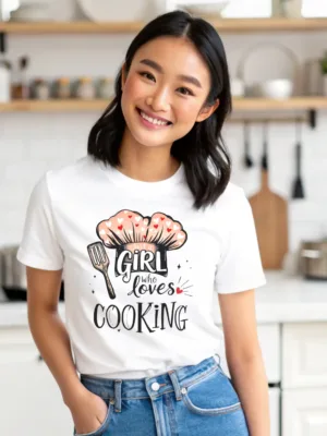 Women’s White Just a Girl Who Loves Cooking Tshirt