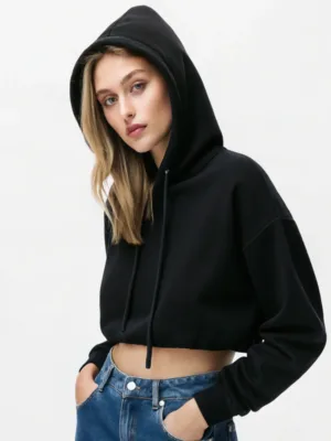 Women's Black Plain Crop Hoodie