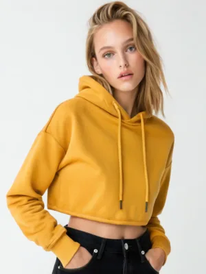 Women Mustard Yellow Crop Hoodie