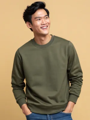 Unisex Olive Green Plain Sweatshirt