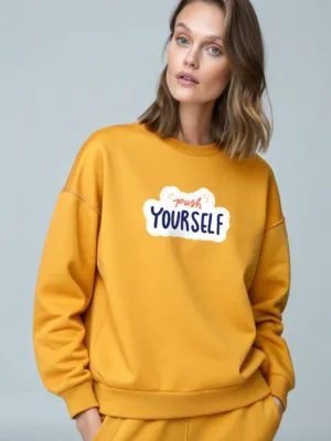 Unisex Mustard Yellow Push Yourself Sweatshirt