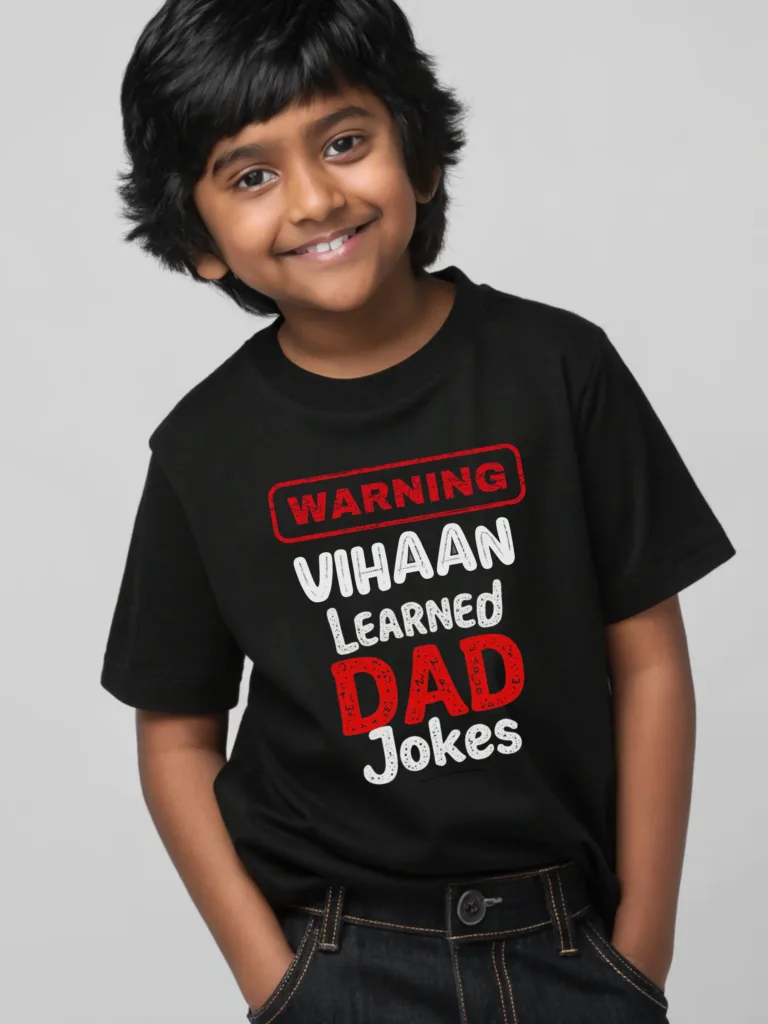 Boy's Custom Print Warning Learned Dad Jokes Tshirt