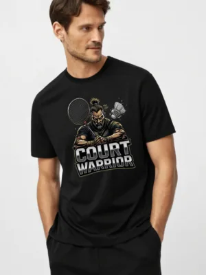 badminton court warrior tshirt for men
