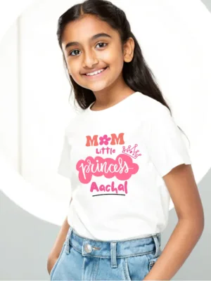 Girls White Mom Little Princess Personalized Tshirt